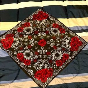 Bandanna Black White Rose Rock Star ~ Wearable Art 100% Cotton